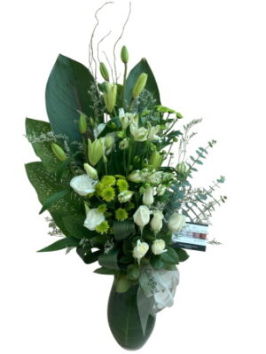 Modern Arrangement Lilies, Roses, Lisianthus & Elegant Foliages