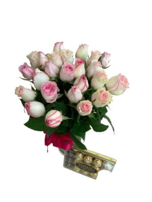 Pink Rose in a Vase with Chocolates