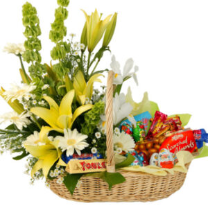 Basket of Assorted Flowers and Chocolates